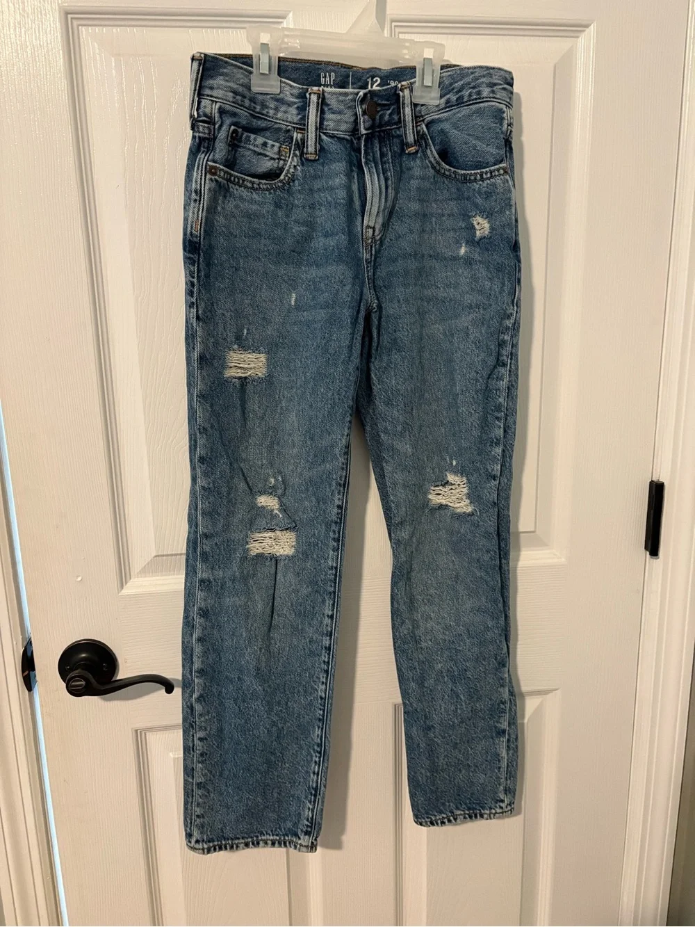 GAP High-Rise Distressed Jeans in Medium Blue Wash
